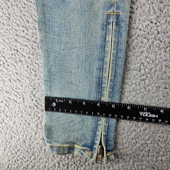 mnml M5 Stretch Denim Jeans Mens 28 Blue Tapered Ankle Zips Button Fly - Picture 13 of 16